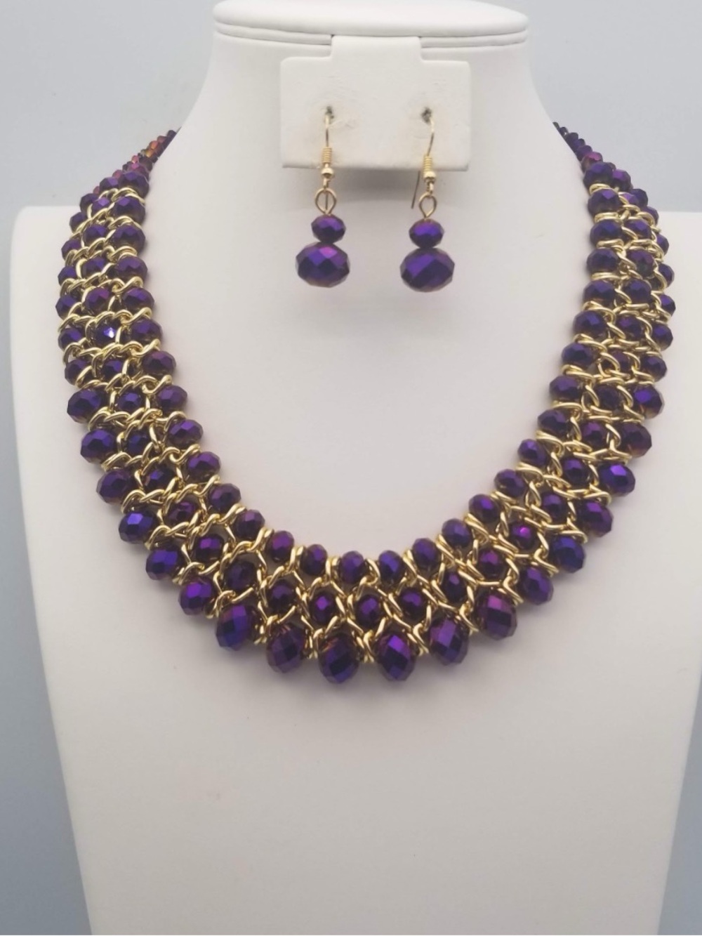 Gold-Tone Crystal Cluster Necklace & Drop Earrings - Women Jewelry